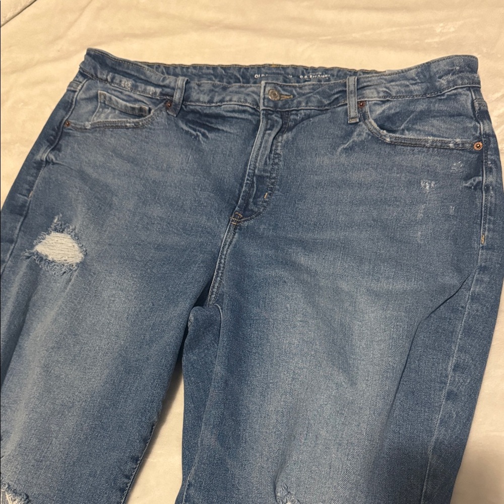 OLD NAVYHigh-Waisted Secret-Smooth Pockets O.G. Straight Plus-Size Ripped Jeans - Picture 9 of 9